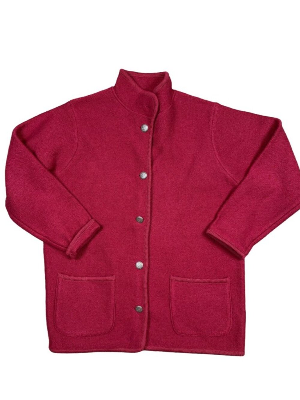 L.L. Bean Vintage Large Boiled Wool Sweater Jacket Red Button Front Thick Knit